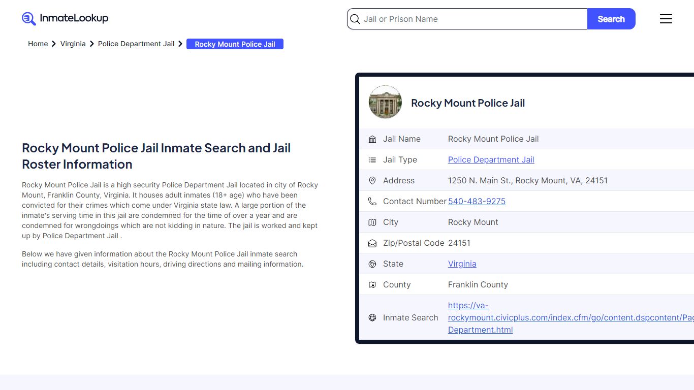 Rocky Mount Police Jail Inmate Search - Rocky Mount Virginia - Inmate ...