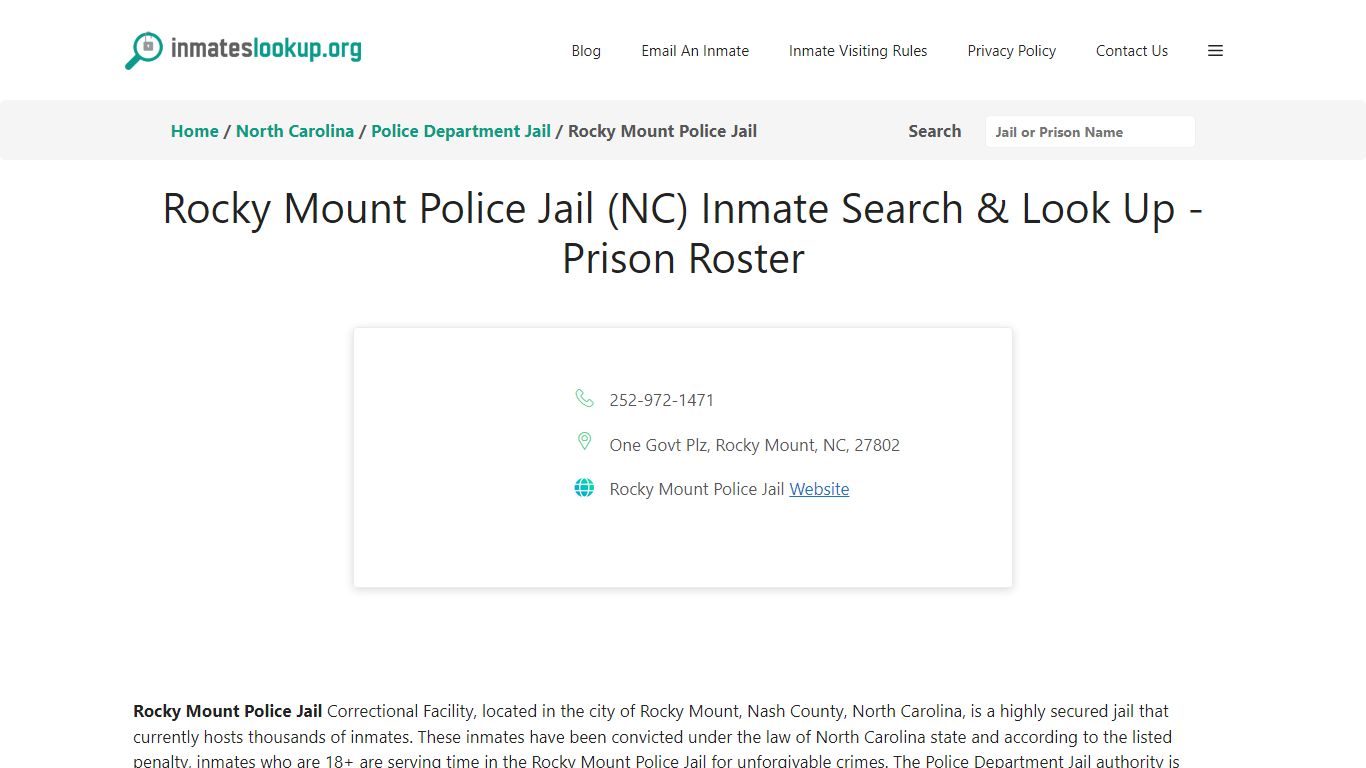 Rocky Mount Police Jail (NC) Inmate Search & Look Up - Prison Roster
